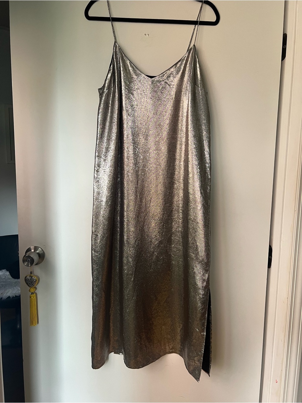 Stunning silver lamè silk slip dress by Topshop Boutique
